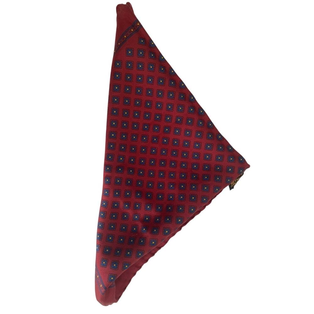 Vintage Pierre Cardin Silk Pocket Square Burgundy Red Geometric Diamond Scarf